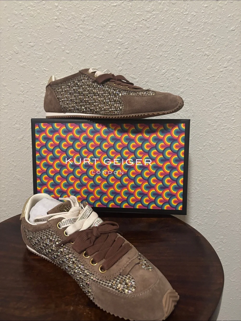 Kurt Geiger Men’s Brown Suede Sparkle Trainer